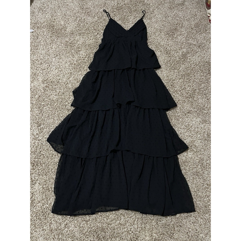 NWT ee:some Tiered textured ruffle maxi dress in black Size S